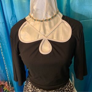 Luxology 3/4 Sleeve Cut Out Blouse in Black and White